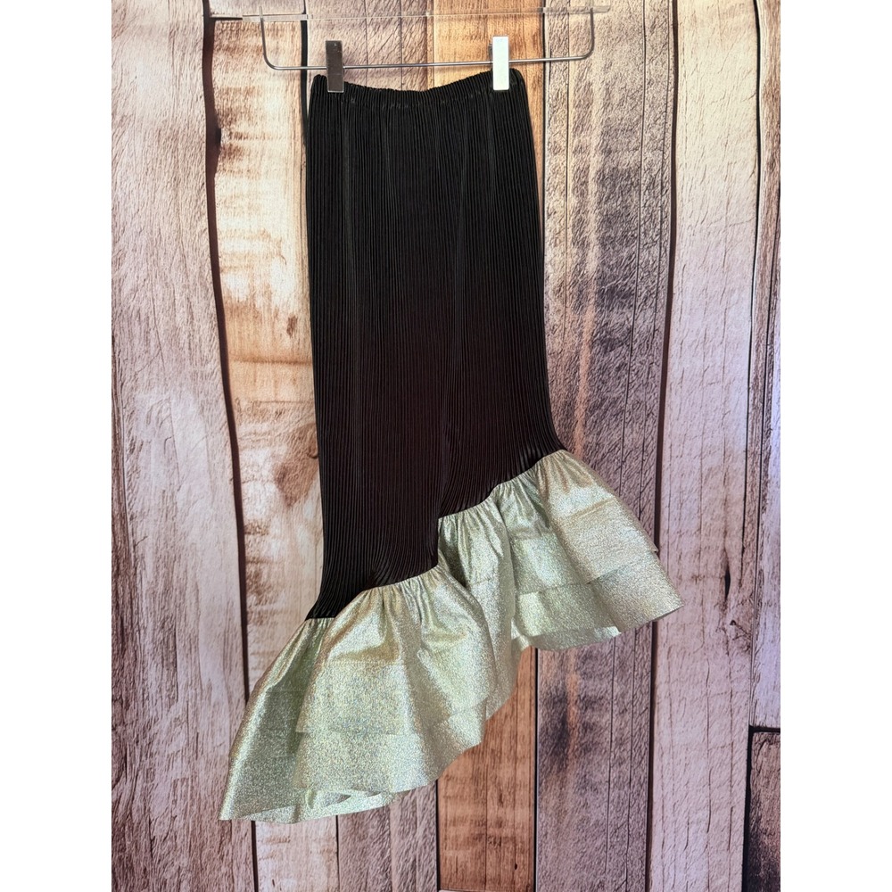 L'IDEE Volant Mini Dress Asymmetrical Ruffle Noir Gold Metallic US Size 4 NWT